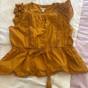 Women's J. Crew Point Sur Peplum Pom Pom And Flutter Sleeve Top Blouse Sz S